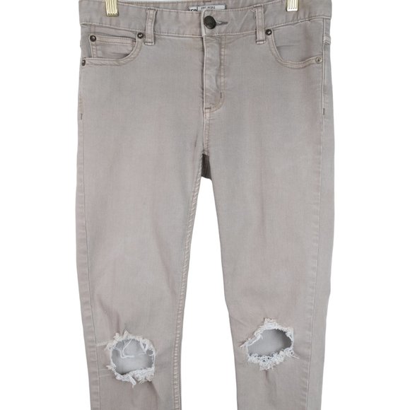 Free People 61855-16515125 Beige Destroyed Skinny Jeans Size W27 - Picture 2 of 11